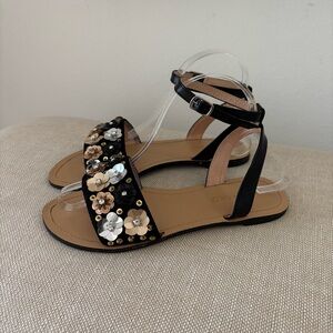 Chase + Chloe Ankle Strap Sandals Black Embellished With Floral Sequins Size 7.5
